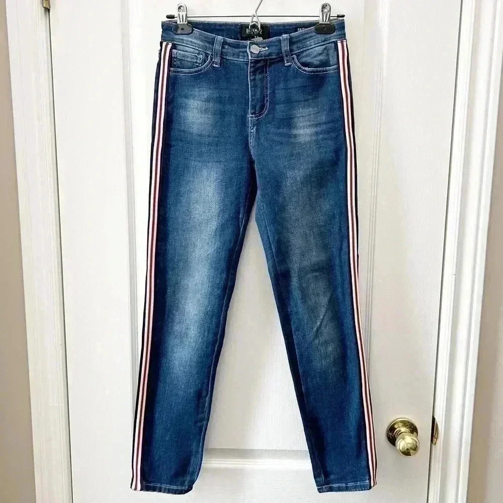 Buffalo Skinny Jeans Faith Side Stripe Mid Rise Ankle Crop Stretch Blue Size 26 - Picture 4 of 14